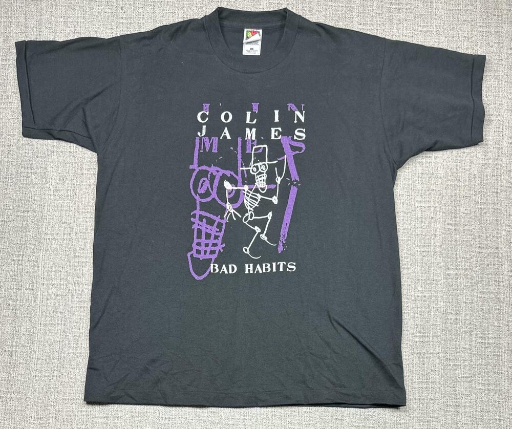 Vintage Colin James Shirt Mens XL Black Bad Habits Skeleton Double Sided 90s